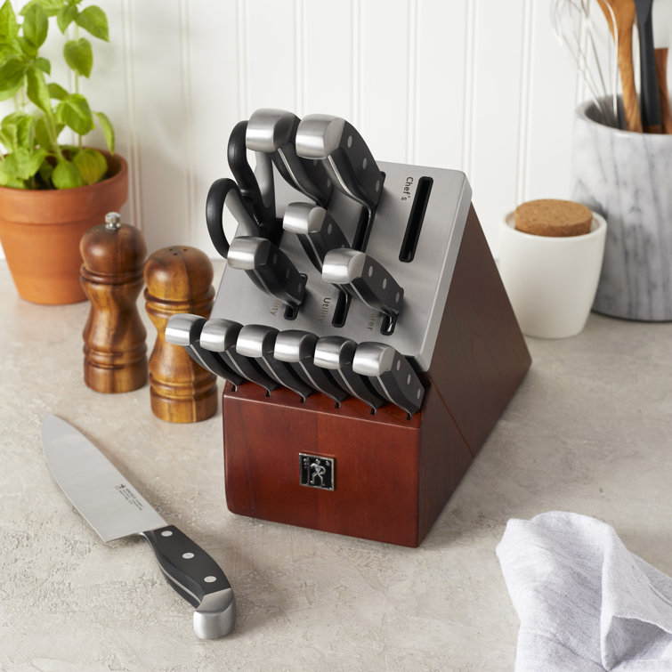 HENCKELS Statement Self-Sharpening Knife Set with Block, Chef Knife, Paring  Knife, Bread Knife, Steak Knife, 14-piece, Dark Brown, Stainless Steel